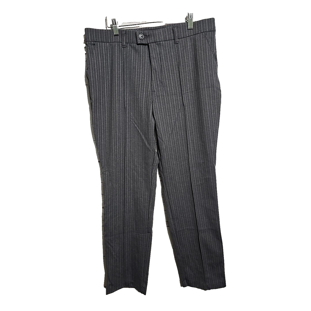 Lee Gray Striped Straight Leg Mid Rise Career Casual Dress Pants Womans Size 14M